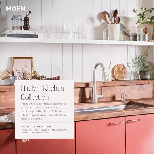 Moen Haelyn Matte Black Kitchen Faucet Featuring Pulldown Sprayer with Power Boost for a Faster Clean, Modern Kitchen Faucet, Single-Handle Easy Installation, 87627BL