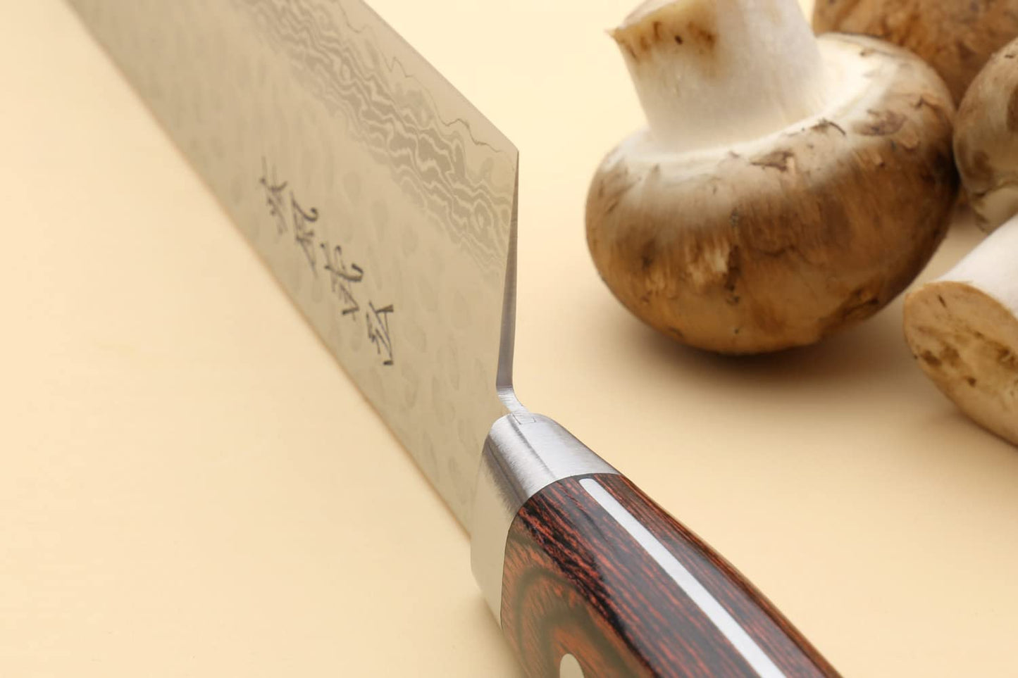 Yoshihiro VG10 Hammered Damascus Kiritsuke Sword Tip Multipurpose Japanese Chef Knife 8.25 inch - Western Style Mahogany Handle (with Magnolia Saya Cover)