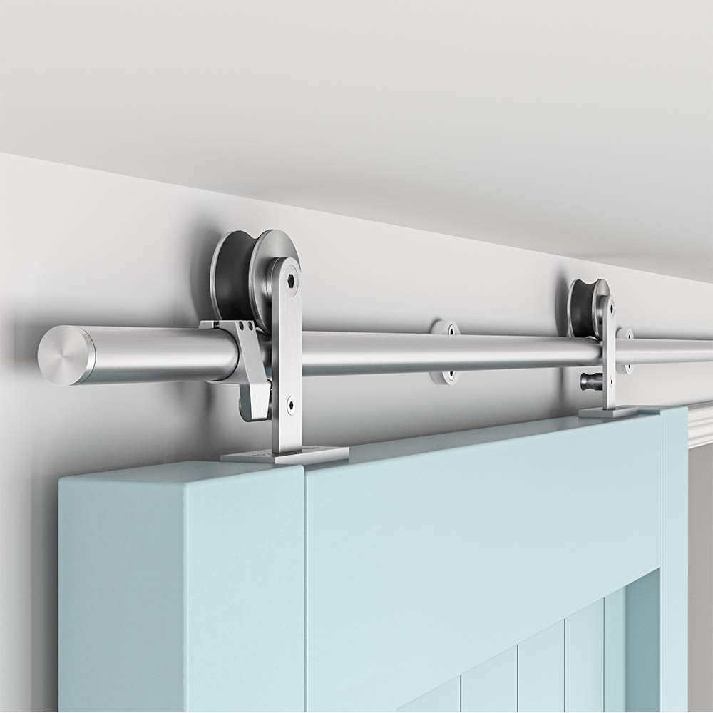HAHAEMAIL 6.6FT Top Mount Stainless Steel Sliding Barn Door Hardware Track Kit, Heavy Duty, Anti-Rust, Slide Smoothly Quietly Easy Instal 6.6FT Track Kit for 36"~40" Wide Single Door