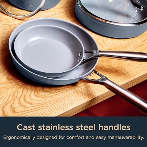 Ninja Ceramic Pro 10Piece Cookware Set, NonStick Pots & Pans Set with Glass Lids, Nontoxic, PTFE Free, Ceramic Coated, Stove to Oven Safe, All Stovetop & Induction Compatible, Midnight Blue, CW39010MM