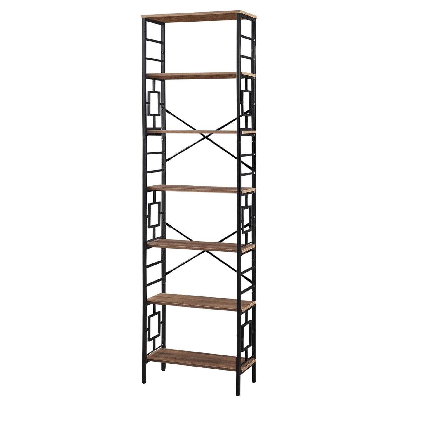 HOMISSUE Tall Bookshelf, 84 Inch Industrial Bookshelf with Metal Frame and Open Shelves, 7 Tier Metal Bookshelves and Bookcases, Rustic Tall Book Shelf for Office, Living Room and Bedroom, Brown