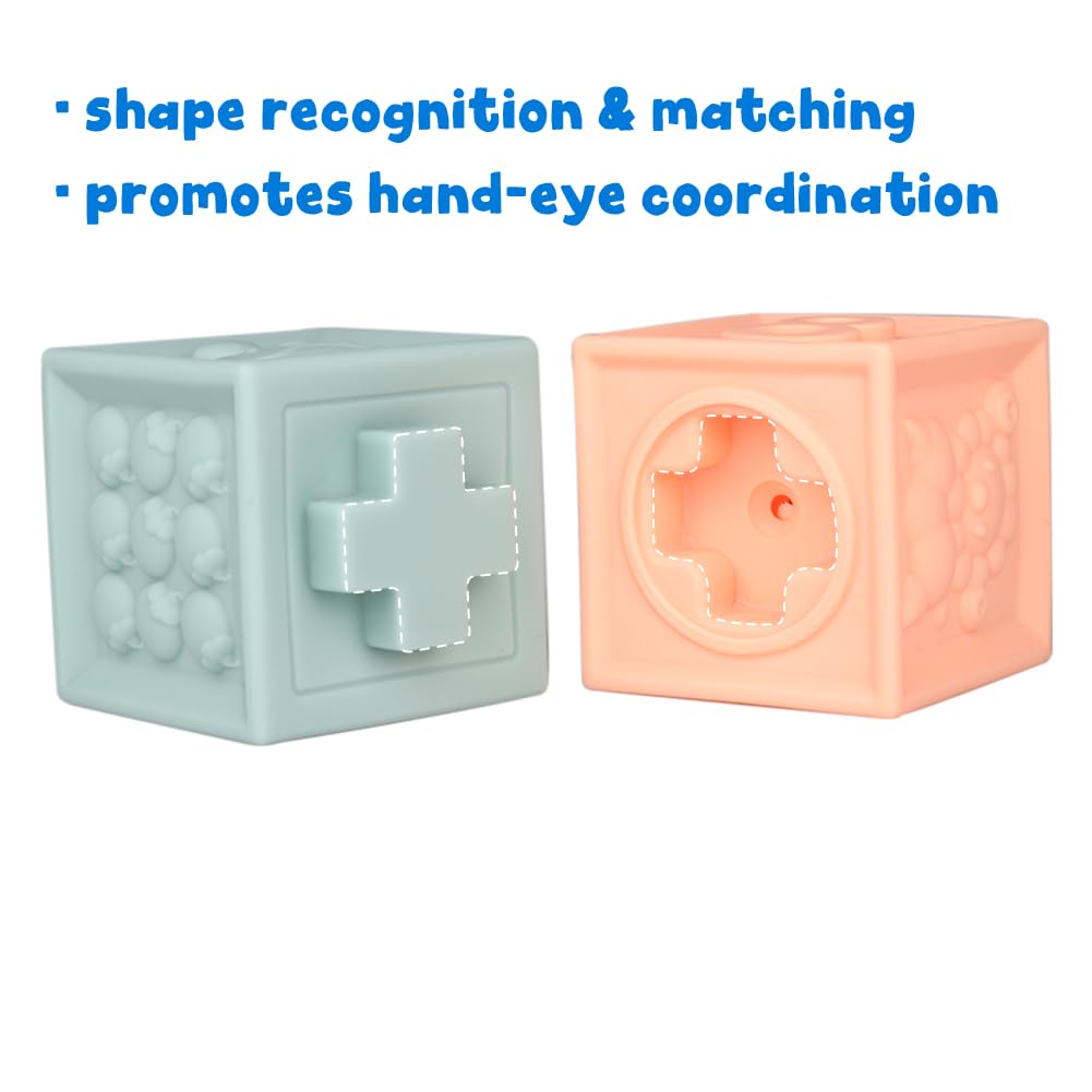 Litand Soft Stacking Blocks for Baby - Sensory Montessori Toys Toddler Activities - Gifts for Boy Girl 6 9 12 18 Months 1 2 3 Year Old Birthday - Infant Bath Toys