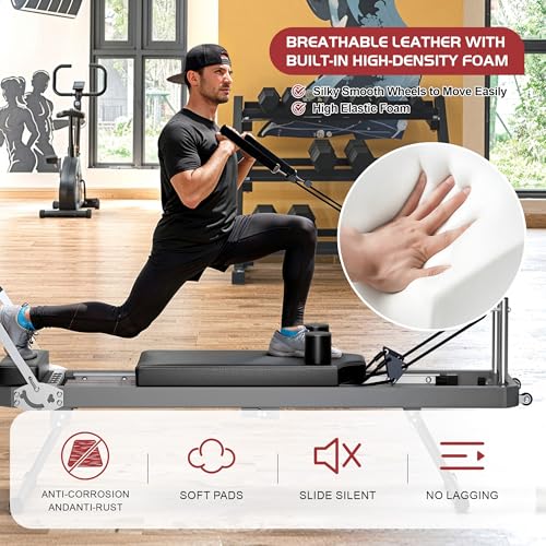 Casaphoria 87'' Professional Pilates Reformer, Foldable Pilates Machine for Home Studio, Includes Reformer Board and Springs, Max Capacity 395 lbs(Black)