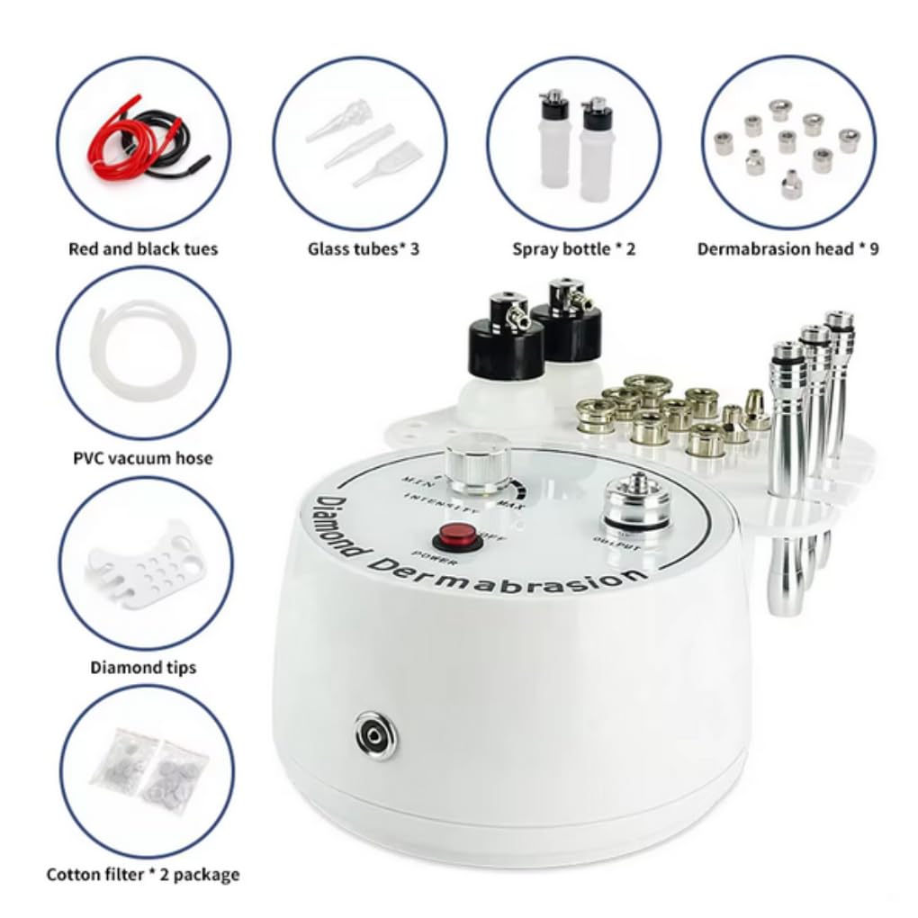 Diamond Microdermabrasion Machine，3 in 1 Demabrasion Facial Peeling with Vacuum Glass Tube Spray Bottle Skin Care Device for Salon Personal Home Use