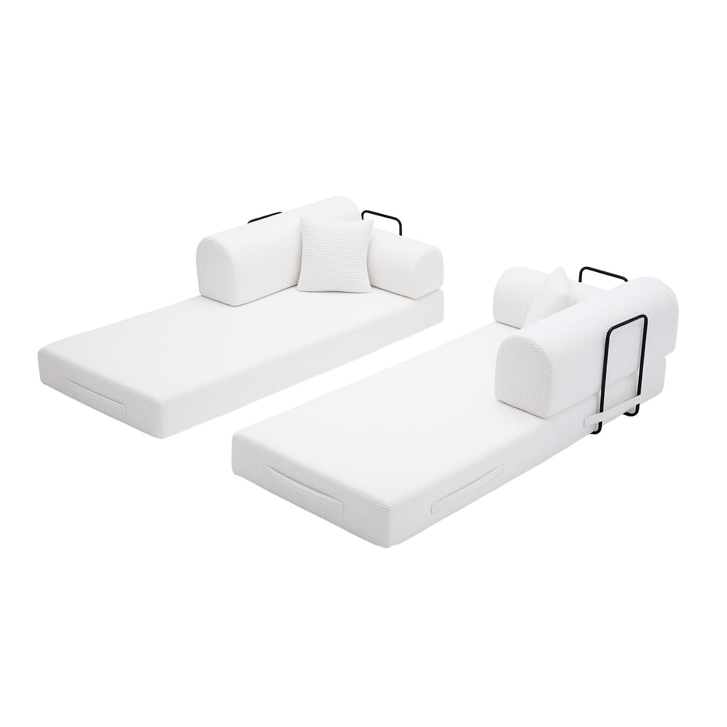 KEIKI Convertible Sleeper Sofa Bed Folding Lounge Design with Cylindrical Pillow, Corduroy Upholstered Mattress Couch, Fixed Shape Frame for Living Room Bedroom Relaxing and Resting Use
