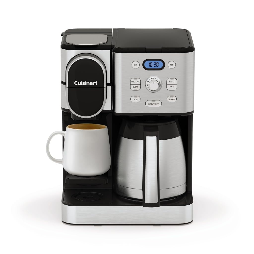Cuisinart Coffee Center 10-Cup Thermal Carafe Drip Coffee Maker and Single-Serve Brewer with Over Ice Function, Fully Automatic Coffeemaker, Compatible with Single-Cup Pods, Black/Stainless, SS-21NAS