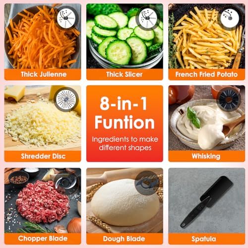 Homtone 16 Cup Food Processor, Large Food Processors, 6 Preset Modes Vegetable Chopper Electric, 6 Blades 8 Functions for Home Use, Stepless Speed Control, 650W, Red
