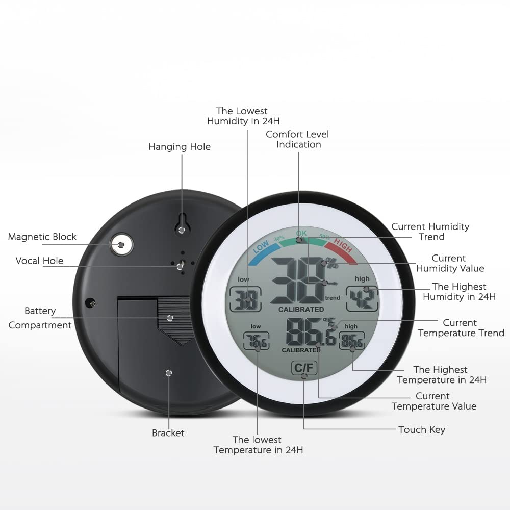 Digital Thermometer Hygrometer Temperature Humidity Meter Max Min Value Trend Display