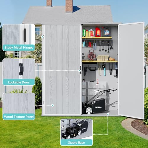 Greesum 5X3FT Plastic Storage Shed with Floor, Resin Outdoor Storaged Shed with Lockable Door, Easy Assembly All-Weather Tool Sheds for Garden, Backyard, Patio, Light Gray (4.7×2.5FT)
