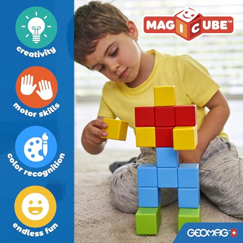 Geomag Magicube Magnetic Blocks, 16 Large Magnetic Cubes Safari Animals STEM Toy, Sensory Toys for Toddlers 1-3, Building Blocks for Kids, Fun Toddler Toys 1-2 yrs