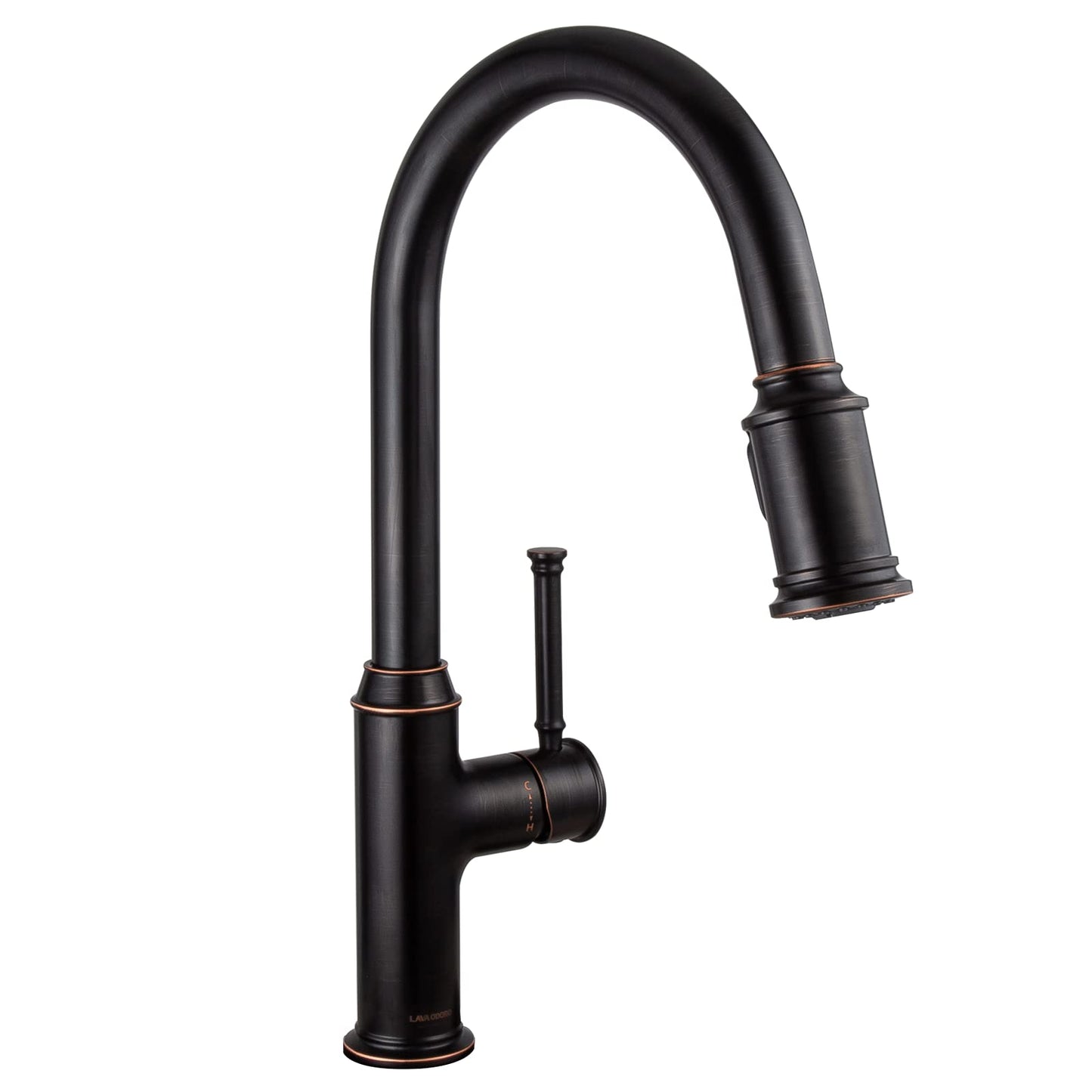 Lava Odoro Oil Rubbed Bronze Kitchen Faucet with Pull Down Sprayer, Single Handle Kitchen Sink Faucet Bronze Faucet for Kitchen Sink 1 Hole and 3 Hole, Deck Plate Included, KF421-ORB