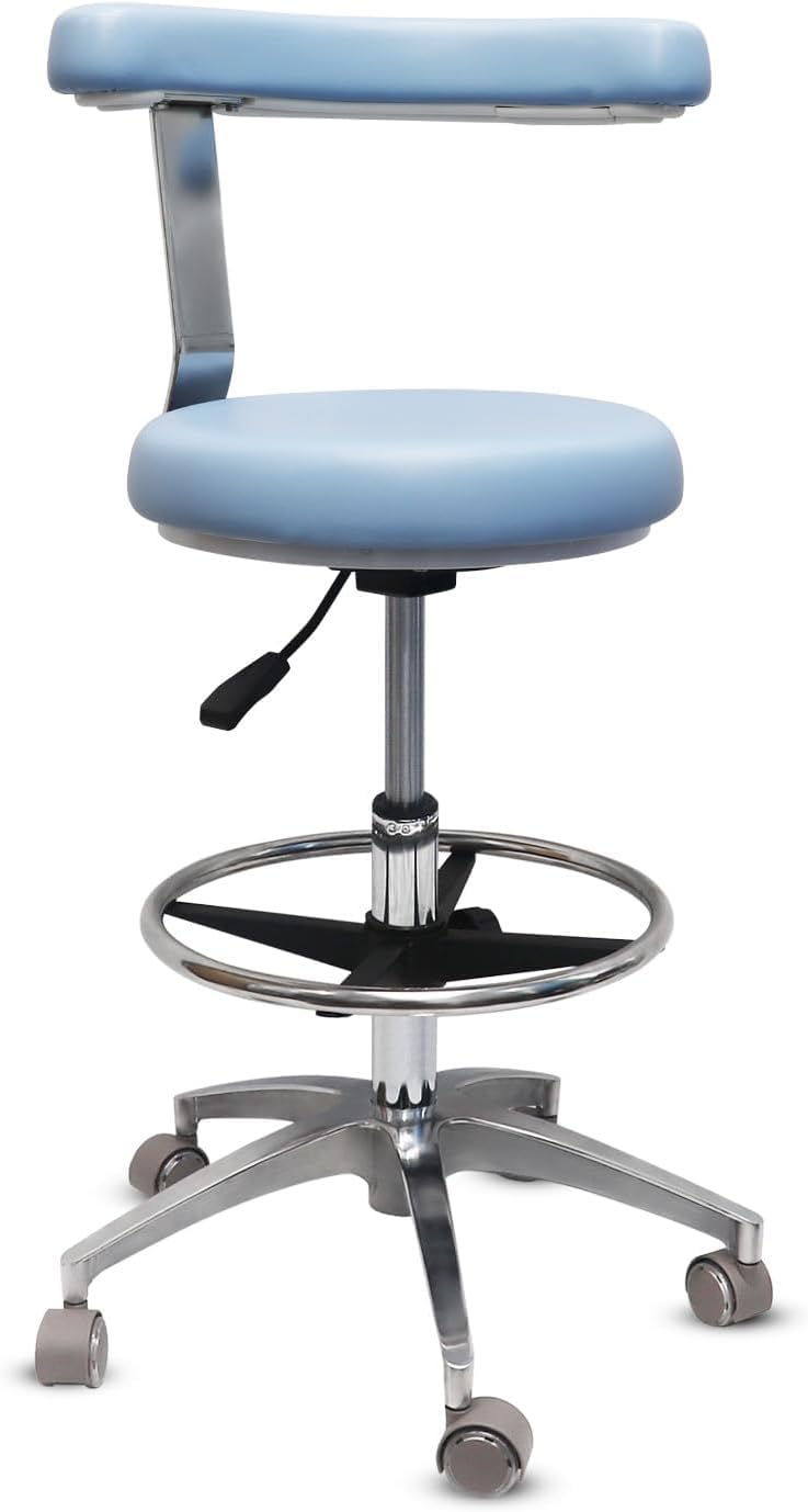 LIMKOMES Rolling Stool with Removable Footrest Lab Salon Chair Height Adjustable 360° Swivel Stool for Dentist with Unique Backrest Design