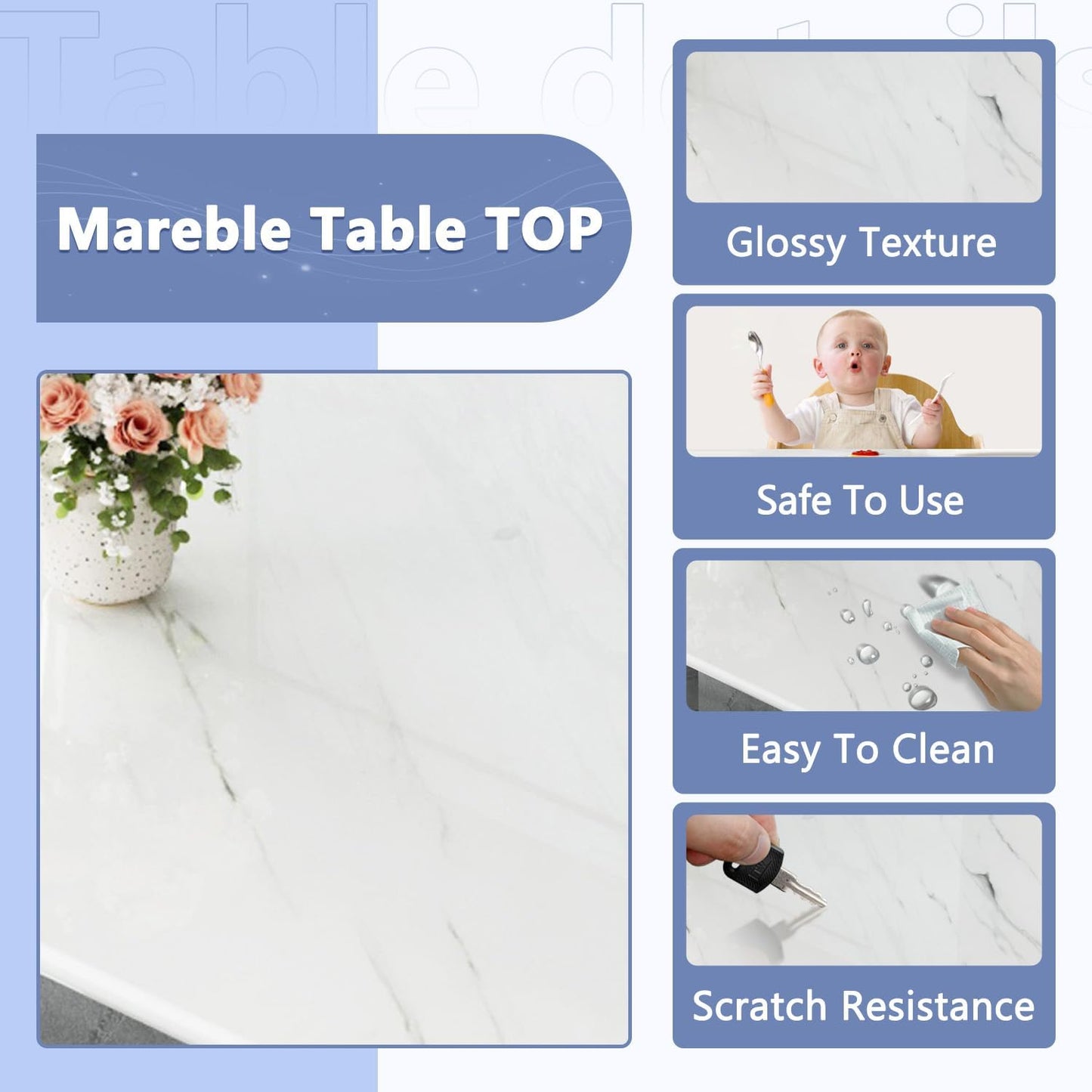 JUFU Dining Room Table Set for 8, Dining Set for 8 with 79'' Faux Marble Tabletop and Sturdy T-Shape Leg, White Rectangle Dining Room Set for 8 PU Chairs, Perfect for Dining Room and Kitchen