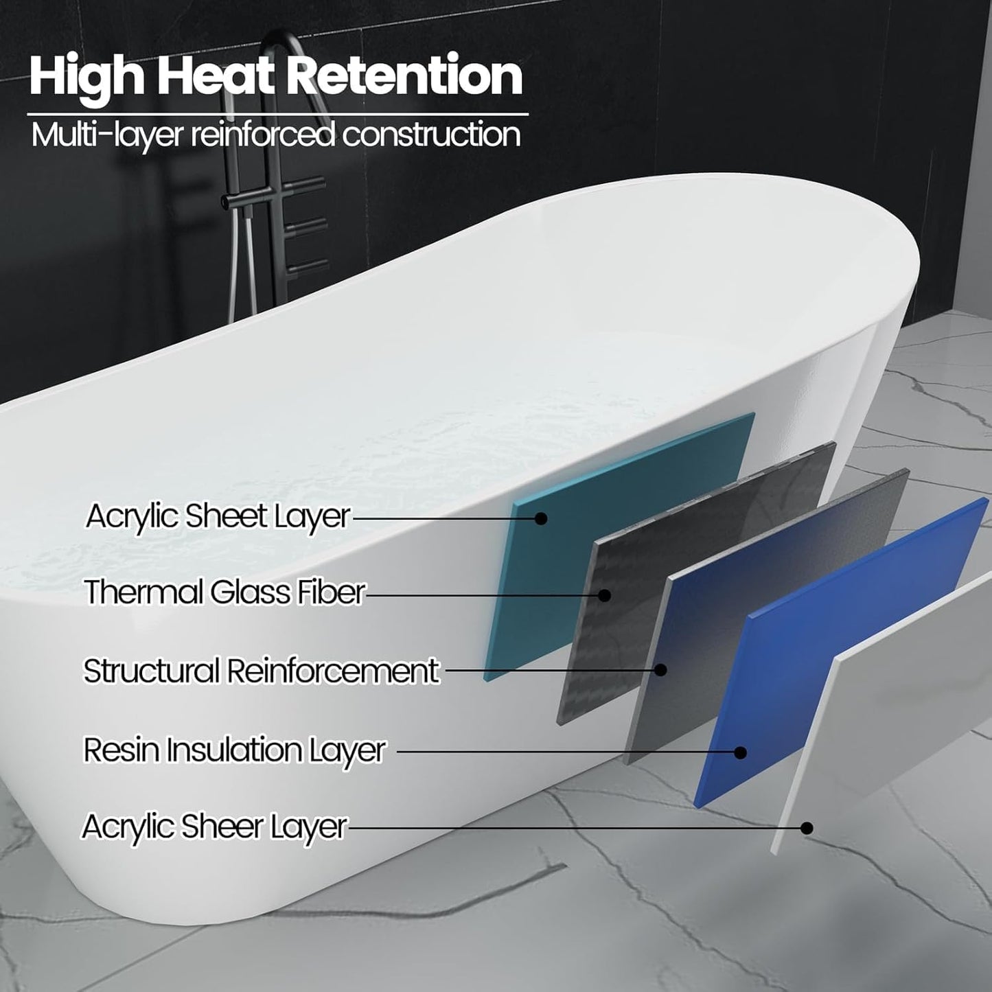 59" Acrylic Freestanding Soaking Bathtub, Free Standing Tub, Stylish Stand Alone Contemporary Soaking Tub with Integrated Overflow and Drain In Chrome, cUPC Certified