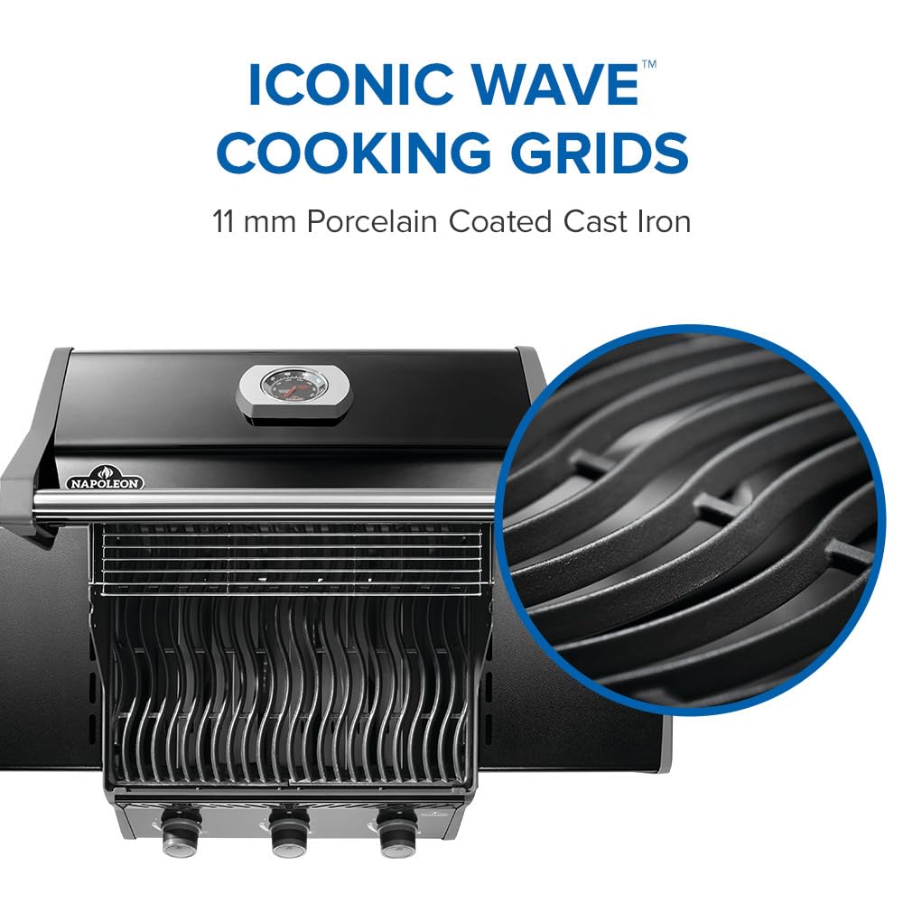 Napoleon Rogue 425 Propane Gas Grill, Black, Durable 3-Burner BBQ