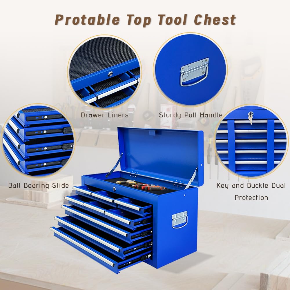 TOKUWA 13-Drawer Double Doors Handle Rolling Tool Chest, 2 in 1 Detachable Rolling Tool Chests, Large Tool Boxes with Lock, Metal Standing Tool Cabinet for Garage Workshop(Blue)