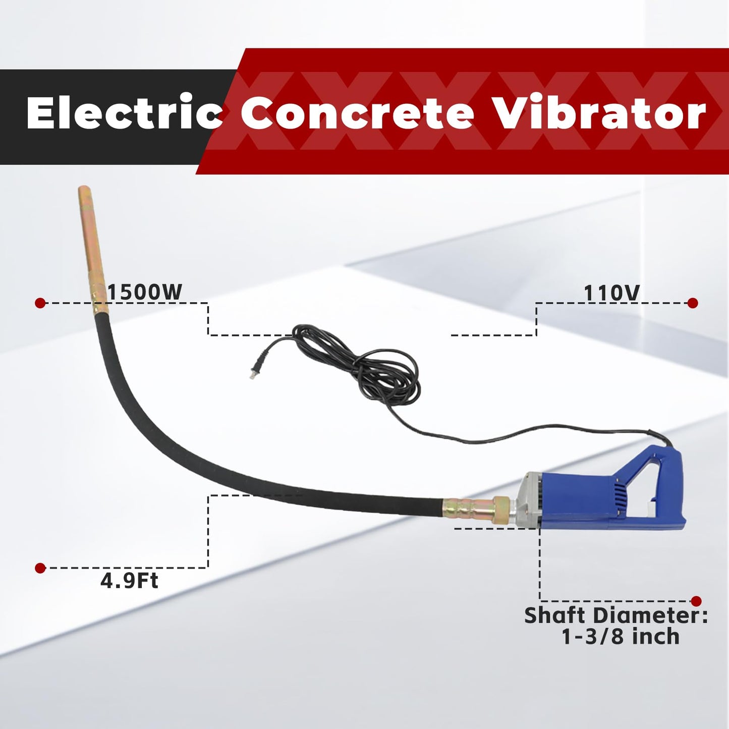 findmall Electric Concrete Vibrator 1500W 110V Hand Held Concrete Vibrator 4.9Ft Long Cement Vibrarator