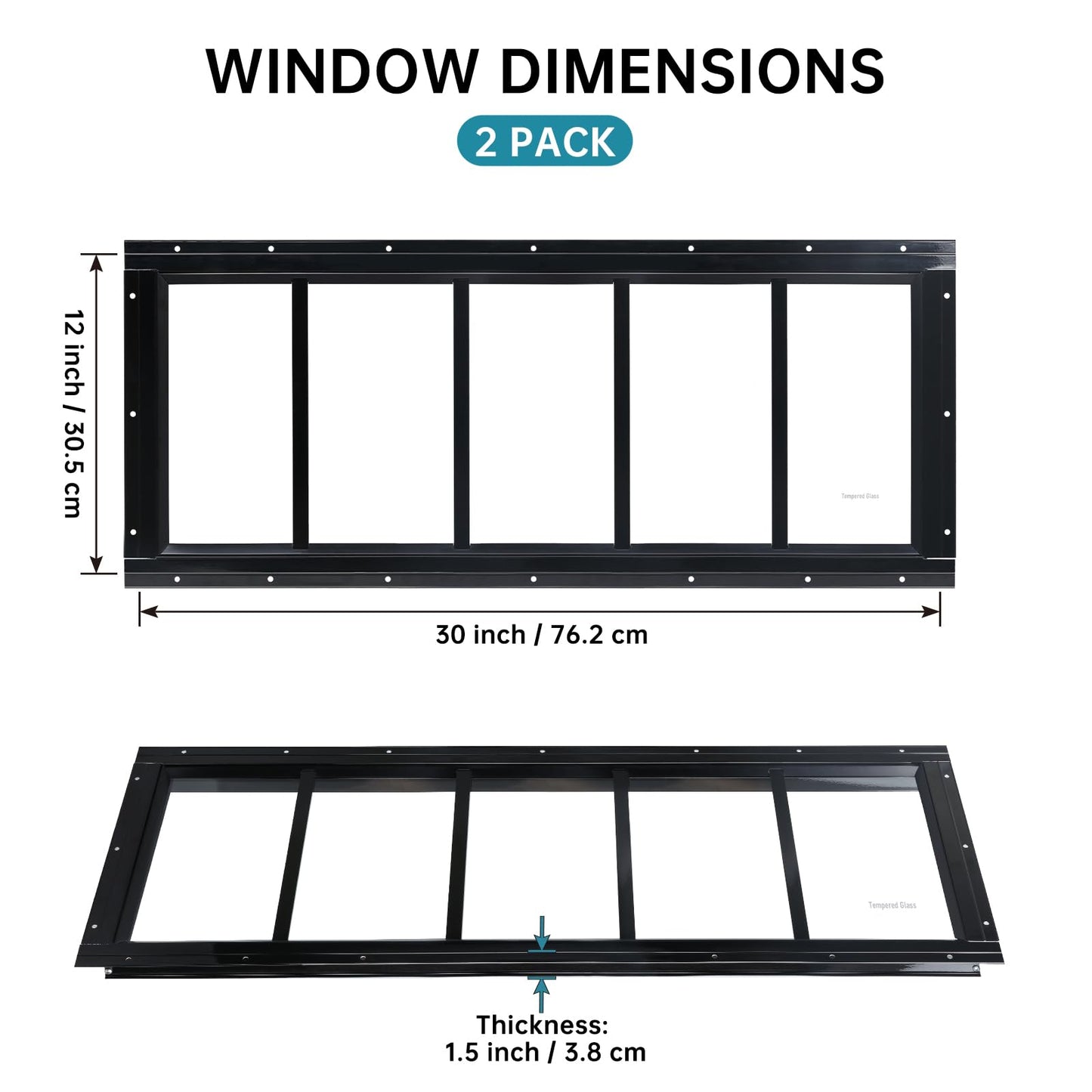 Melkus Shed Window 12"x30" 2 Pack Transom Window Fixed Design with Tempered Glass, Perfect for Shed, Chicken Coop, Barn, Greenhouse, Garage, Playhouse, Storage Room, Black