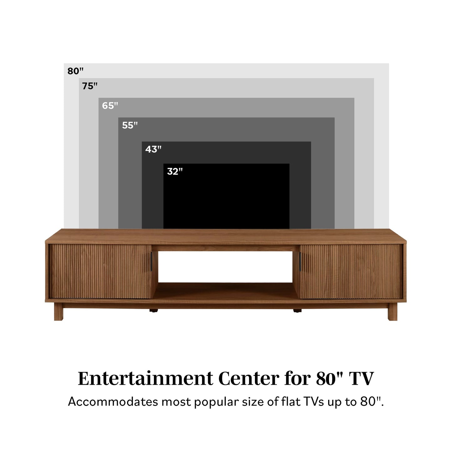Walker Edison Arundo Fluted TV Stand for TVs up to 80 Inches, 70" TV Stand, Mocha