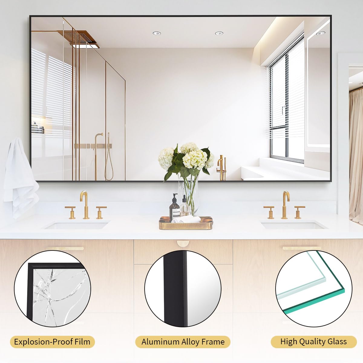 Koonmi 76"x34" Floor Mirror Full Length, Bedroom Floor Body Mirror with Stand, Large Black Mirror, Leaning, Standing or Hanging Horizontally/Vertically