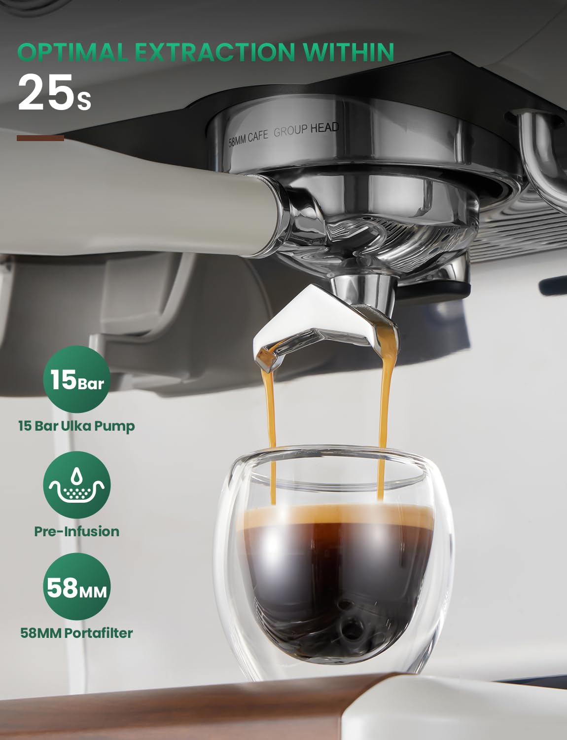 COUPLUX Espresso Machine, 58MM Professional Espresso Machine with Grinder Powerful Milk Frother Steam Wand 15 Bar Espresso Coffee Machine For Home Cappuccino & Latte Machine Stainless Steel