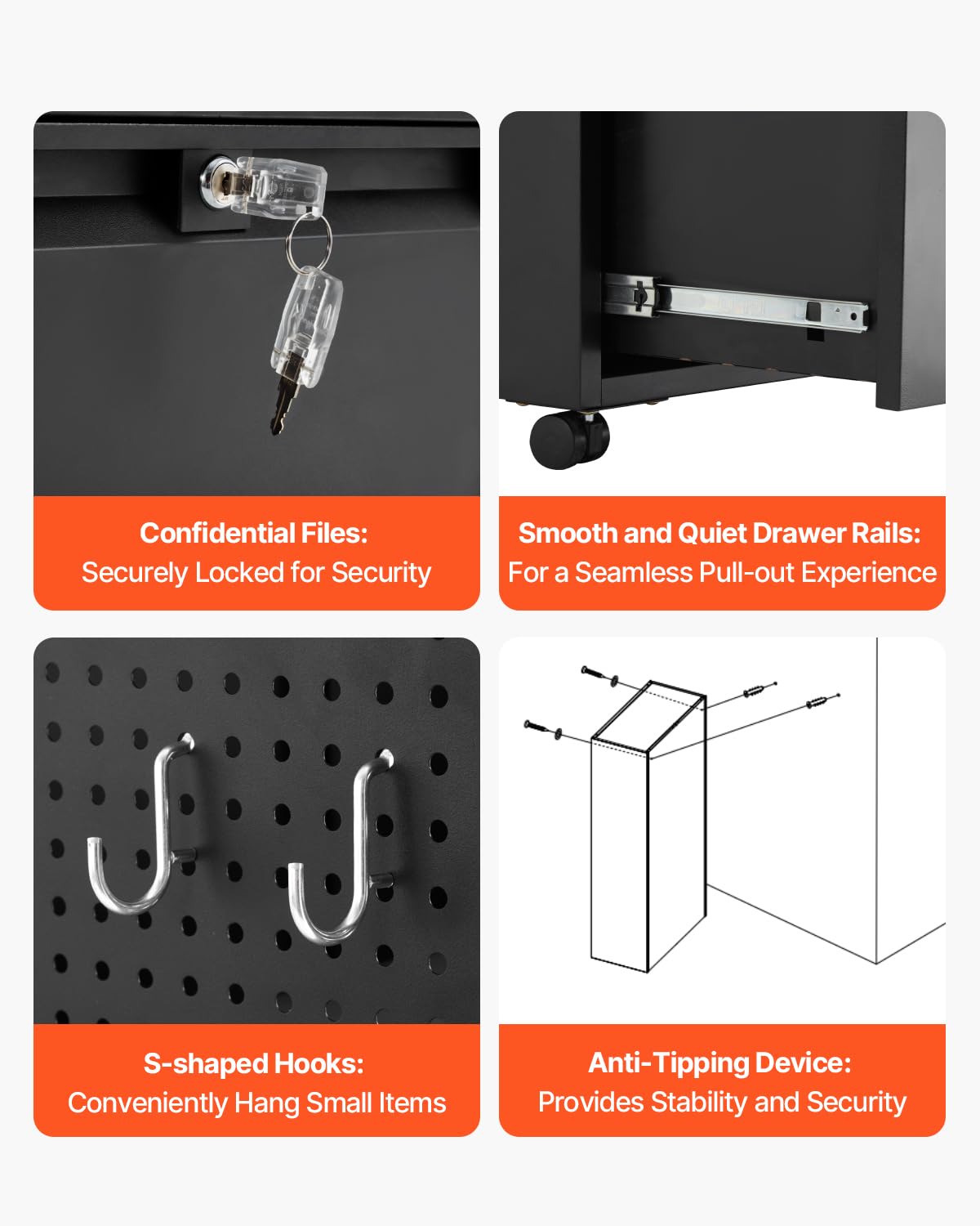 VEVOR 2 Drawers Metal File Cabinet, Lateral Filing Cabinet with Lock and Adjustable Hanging Rods, Wide Filing Storage Cabinets for Home and Office Fit Letter, A4, Legal Size File, Easy Assembly, Black