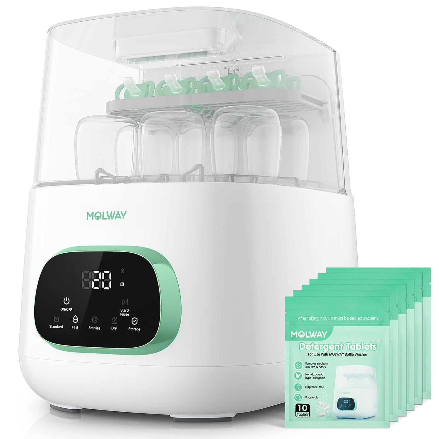 MOLWAY【Upgraded Baby Bottle Washer, Sterilizer and Dryer, All-in-One Pro Cleaning Machine for Bottles, Pump Parts & Baby Essentials, Effortless Care, Replaces Hand Washing