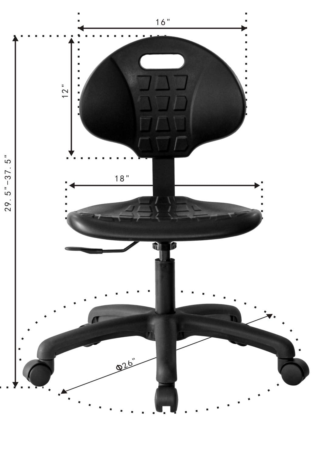 Chair Master Table Height Chair/Stool-Easy to Clean! Deluxe Ergonomic Polyurethane Chair. 5" of Height Adj (15.5"-20.5") 500 lb Capacity. Automotive, Lab, Garage, Home, Office (Standard, Black)