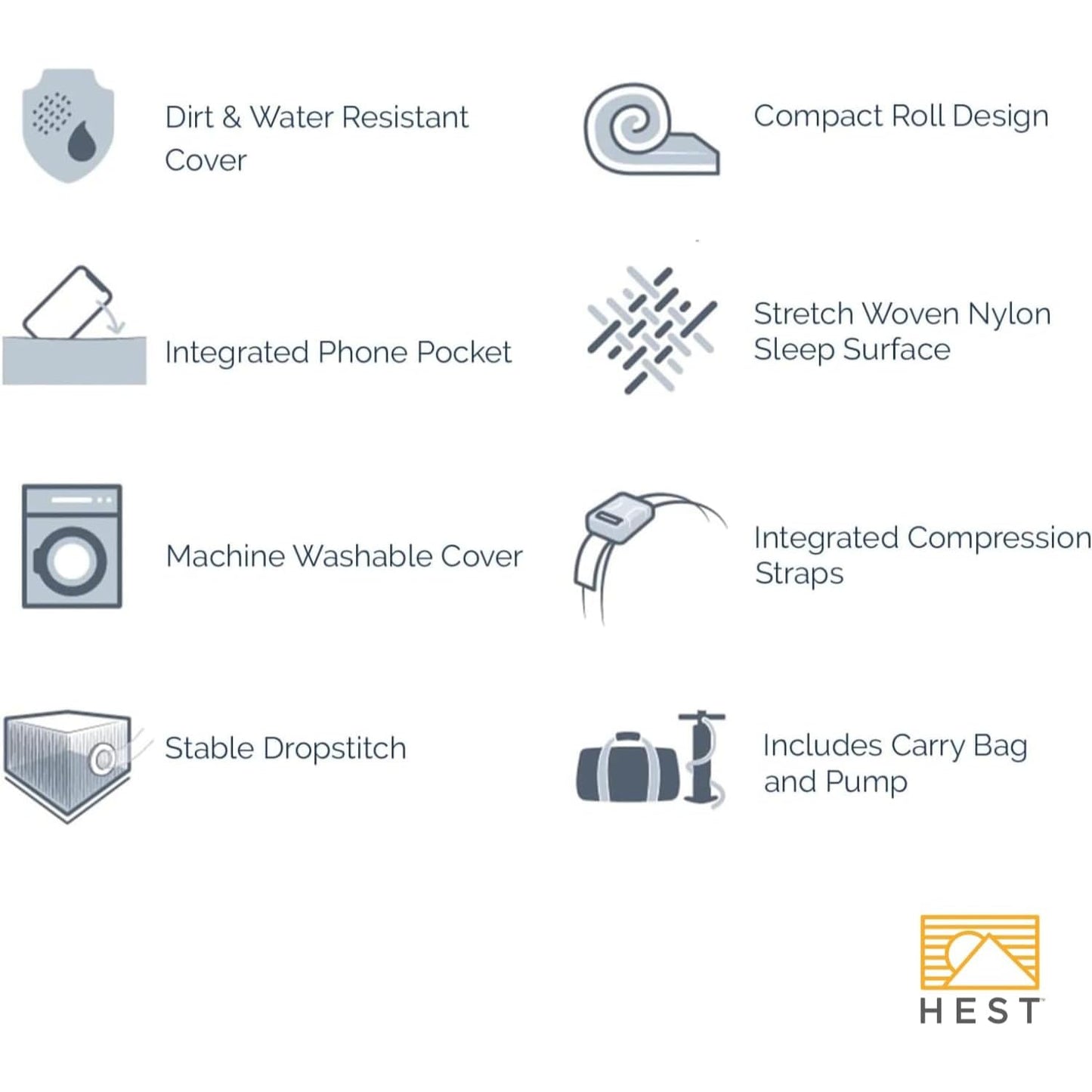 HEST Foamy - Portable Camping Mattress, Enhanced Memory Foam, Single Mattress, 78" L x 25" W