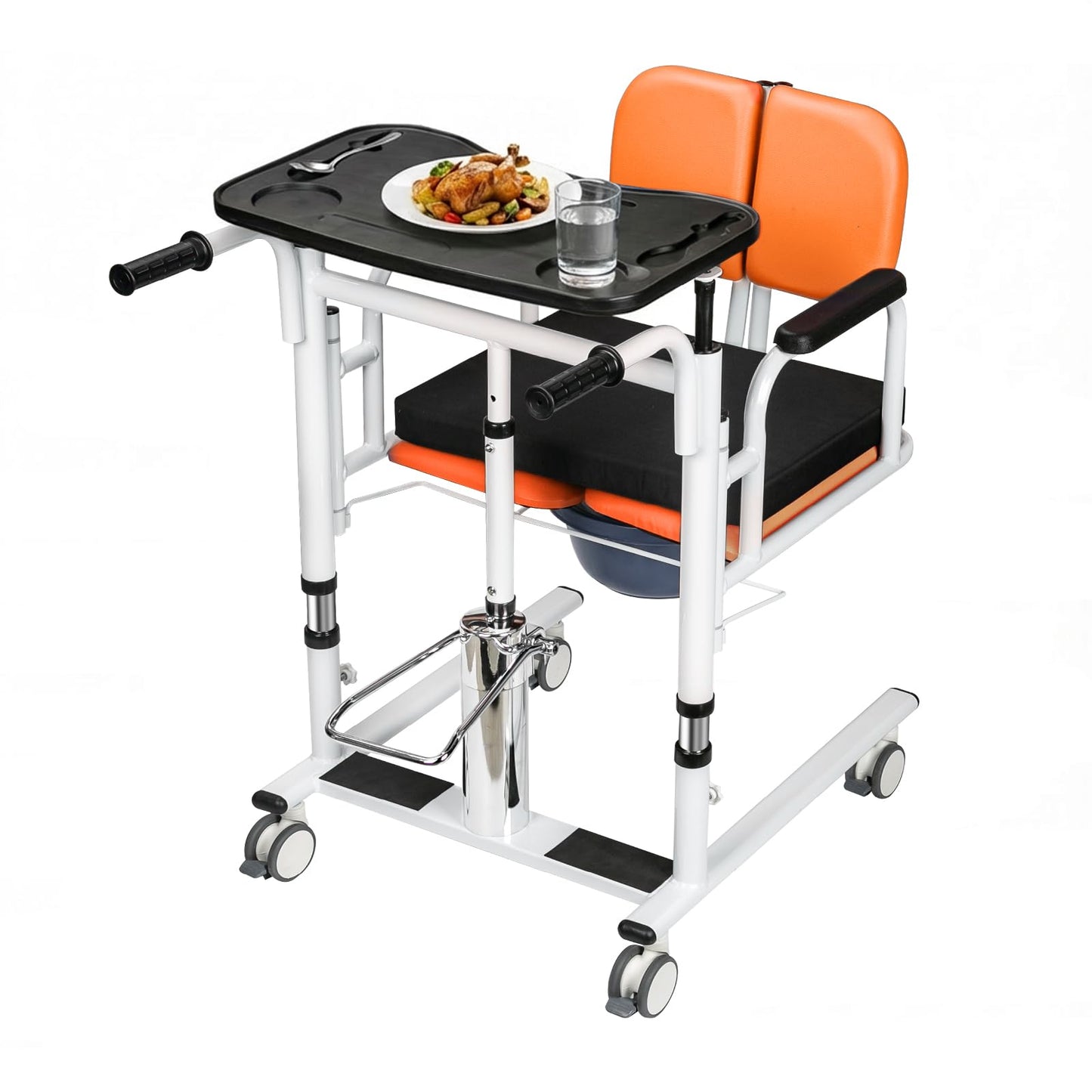 mindmed Patient Lift Transfer Chair for Home, 440lbs Capacity, 4 in 1 Patient Lift Transfer Chair with 180° Split Seat, Upgraded Rod for Height Adjustable, for Elderly Transfer to Bed/Toilet (Orange)