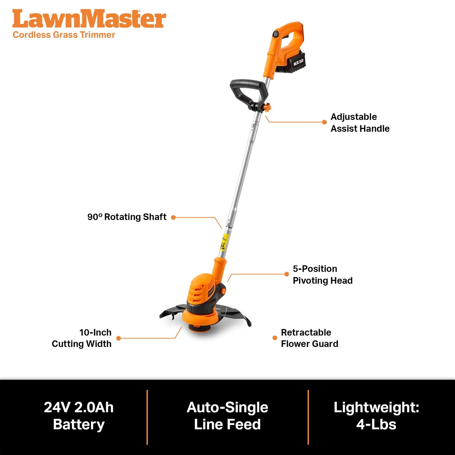 LawnMaster OcuMow™ Robot Lawn Mower with Cordless 24V MAX 10” Grass Trimmer Combo Kit Perimeter Wire Free for Small Yards 2000-4000 Square Feet Optical Navigation Automatic Obstacle Avoidance Spot Cut
