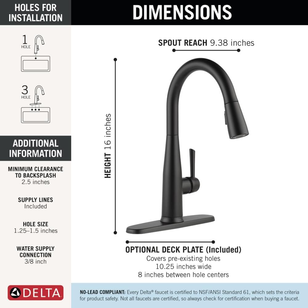 Delta Essa Touchless Kitchen Faucet with Touch Technology, Matte Black Kitchen Sink Faucet with Pull Down Sprayer, Single Hole, Matte Black 9113TL-BL-DST