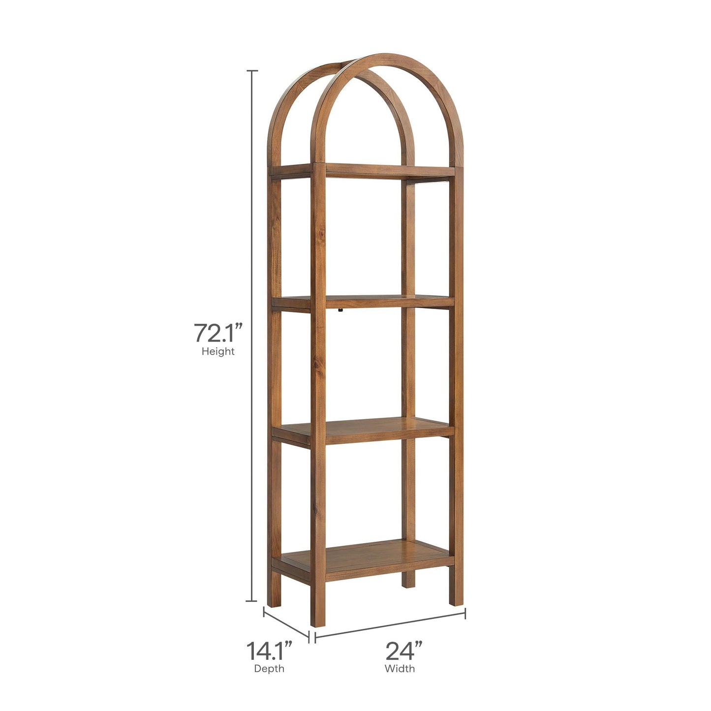 Modway Vexley 72 Inch Tall Narrow Arched Bookshelf in Walnut – Modern Pine and Acacia Wood Open Display Bookcase for Living Room, Office, Reading Nook