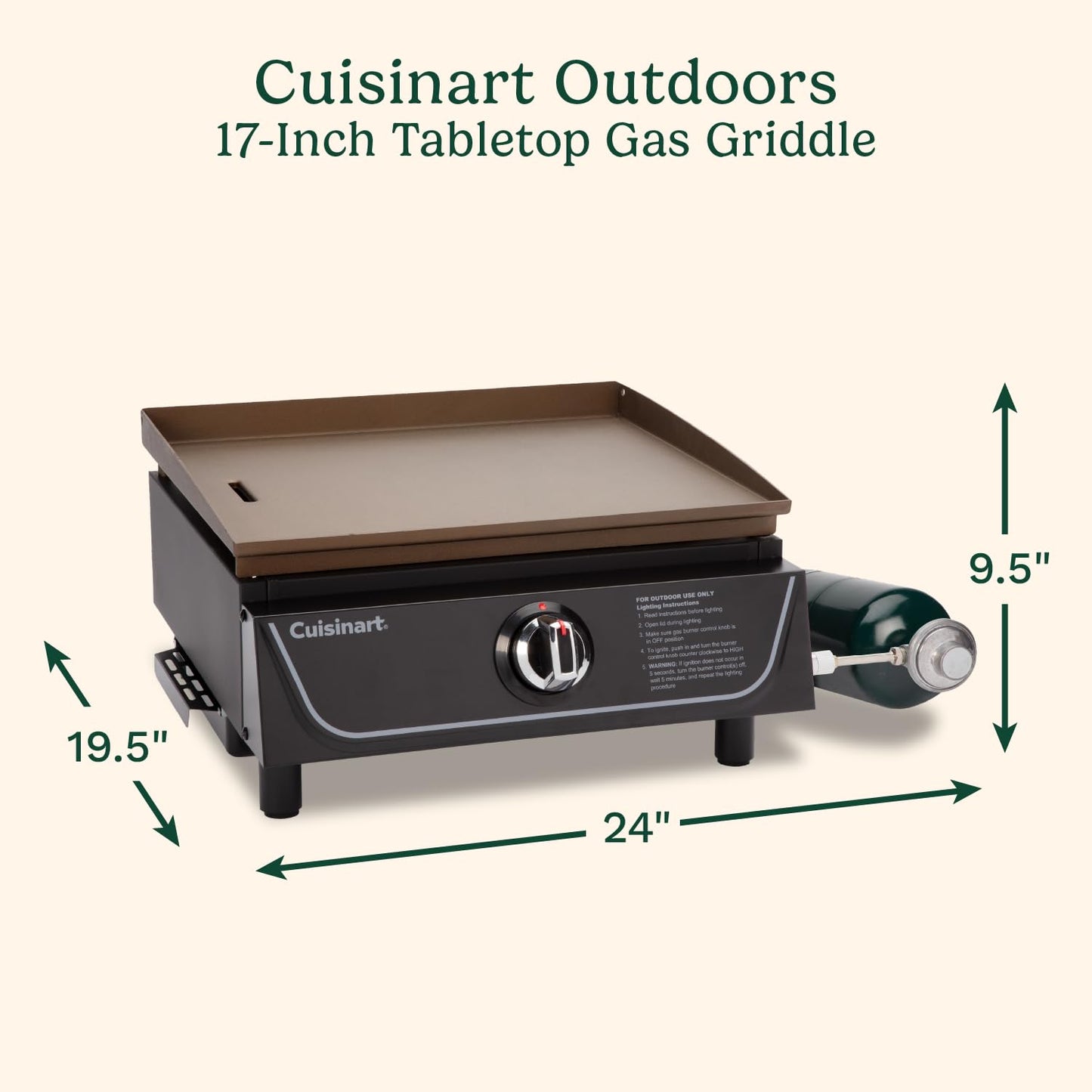 Cuisinart 17” Tabletop Gas Griddle, Easy Assembly Compact Outdoor Flat-Top Grill with Grease Cup, 255 Sq. In Cooking Space Perfect for Camping, Tailgates & BBQs