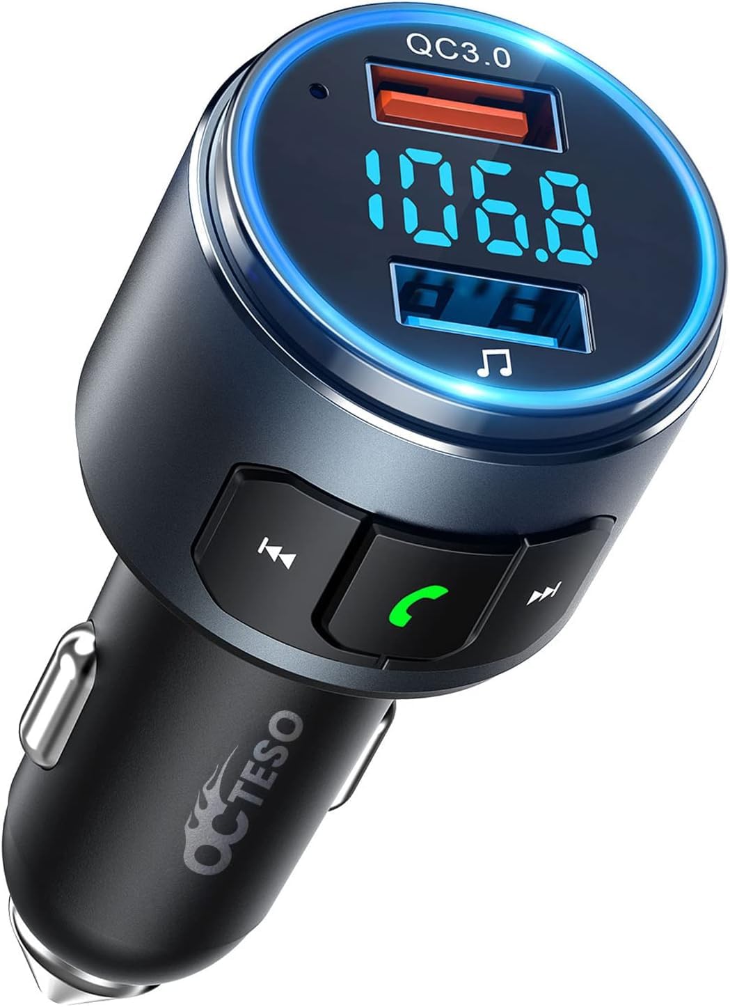 Upgraded V5.3 FM Bluetooth Transmitter, Bluetooth Car Adapter QC3.0 & LED Backlit Wireless FM Radio Adapter Music Player/Car Kit, Siri Google Assistant