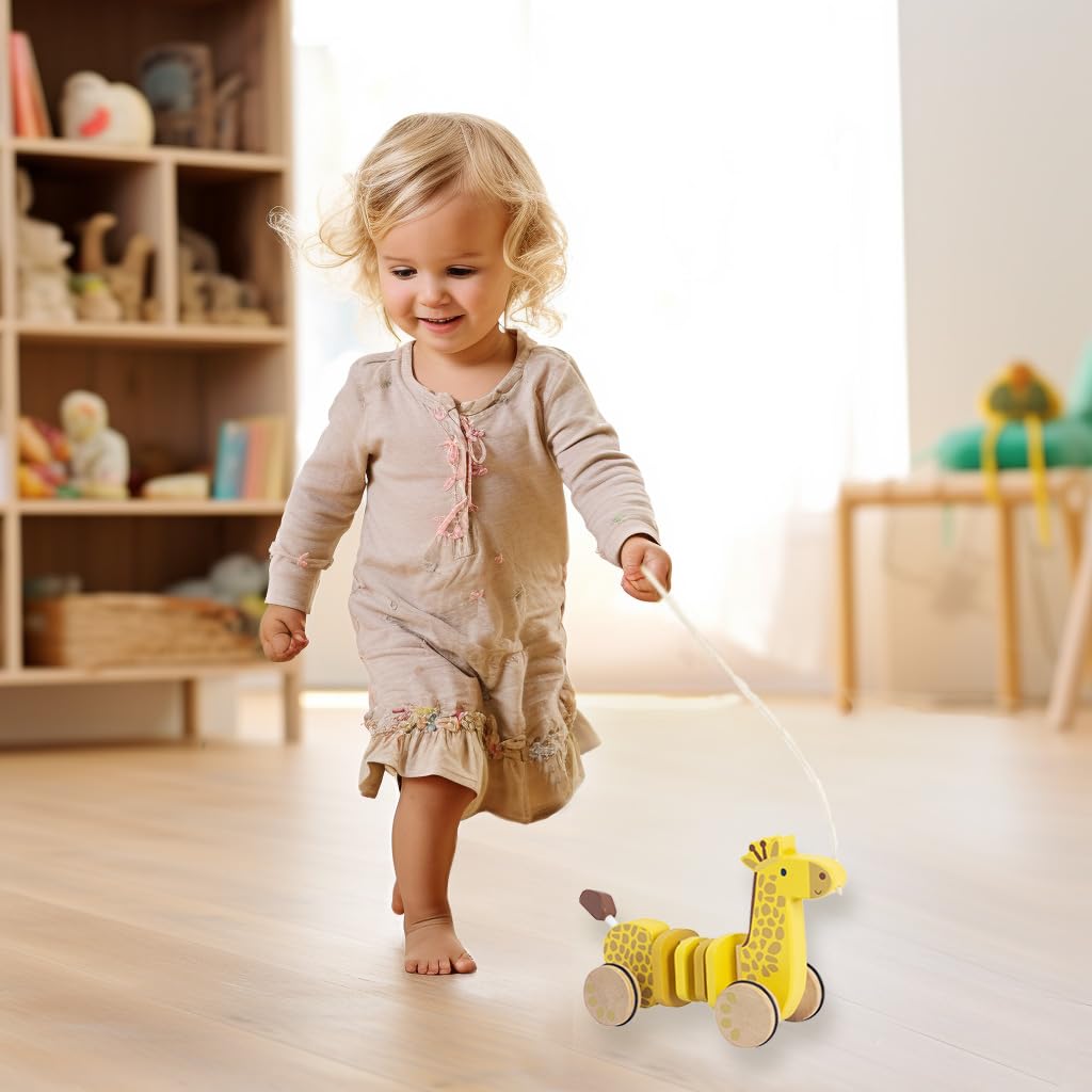 WoodenEdu Baby Toys Car,Wooden Pull Along Toddler Toy, Developmental Toy for 1 Year Old Girl Boy Birthday Gift (Giraffe)
