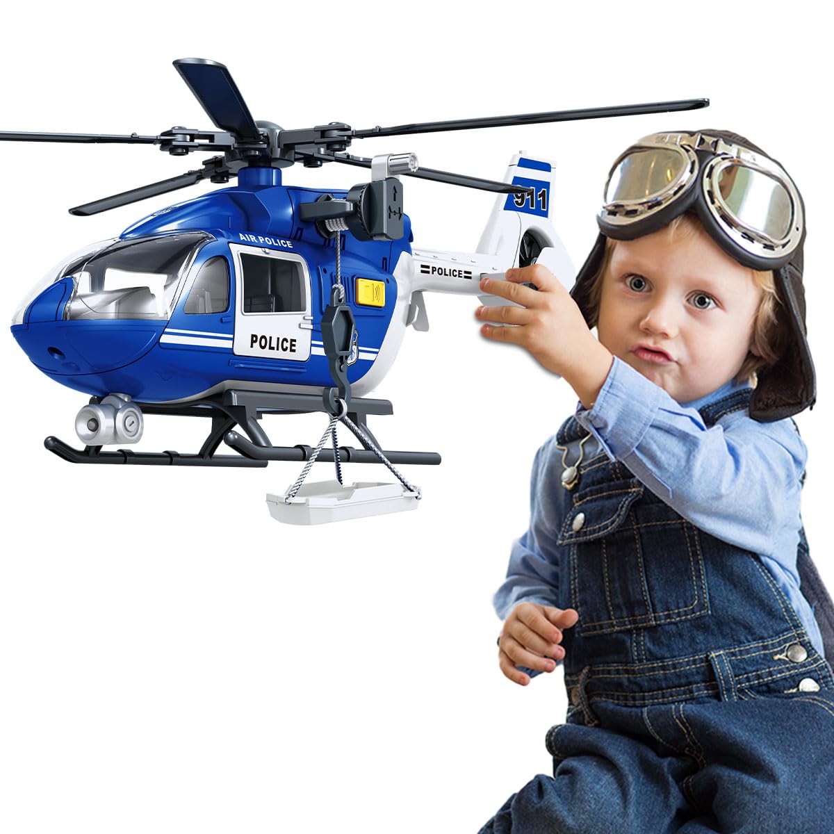 Toddler Boy Toys for 3 4 5 6 Year Old, big Helicopter Toy with Spinning Propellers, Hanging Basket, Lights & Sounds,Police Toys,Birthday Gifts for Kids Child 2 3 4 5 6 Years Old (Police helicopter)