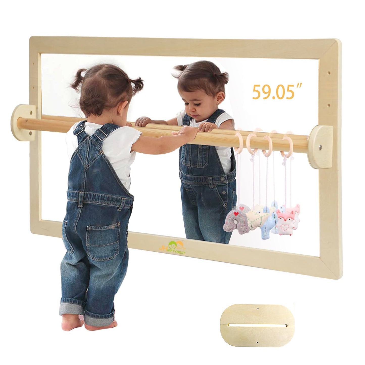 JHNIFTYNEST Infant Coordination Mirror Montessori Safety Pull up Bar Baby MirrorAcrylic Non-Glass Early Learning to Walk Mirror Upgrade Dual-Use with Base for Lengthened Version Hanging Toys 59.05”