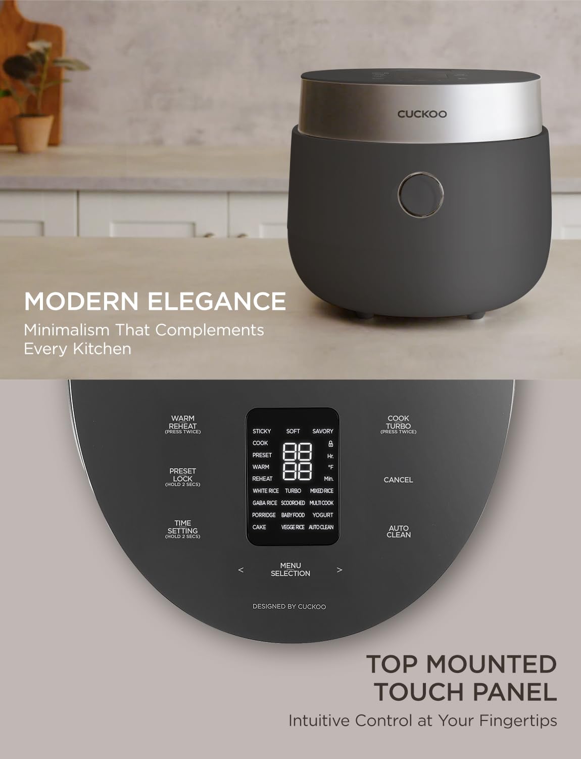 CUCKOO Non-Pressure Rice Cooker 8-Cup Uncooked / 16-Cup Cooked with Induction Heating Technology, Versatile Rice Maker with 12 Menu Options and Steam Plate, Voice Guide, Gray (CR-HA0810FG)