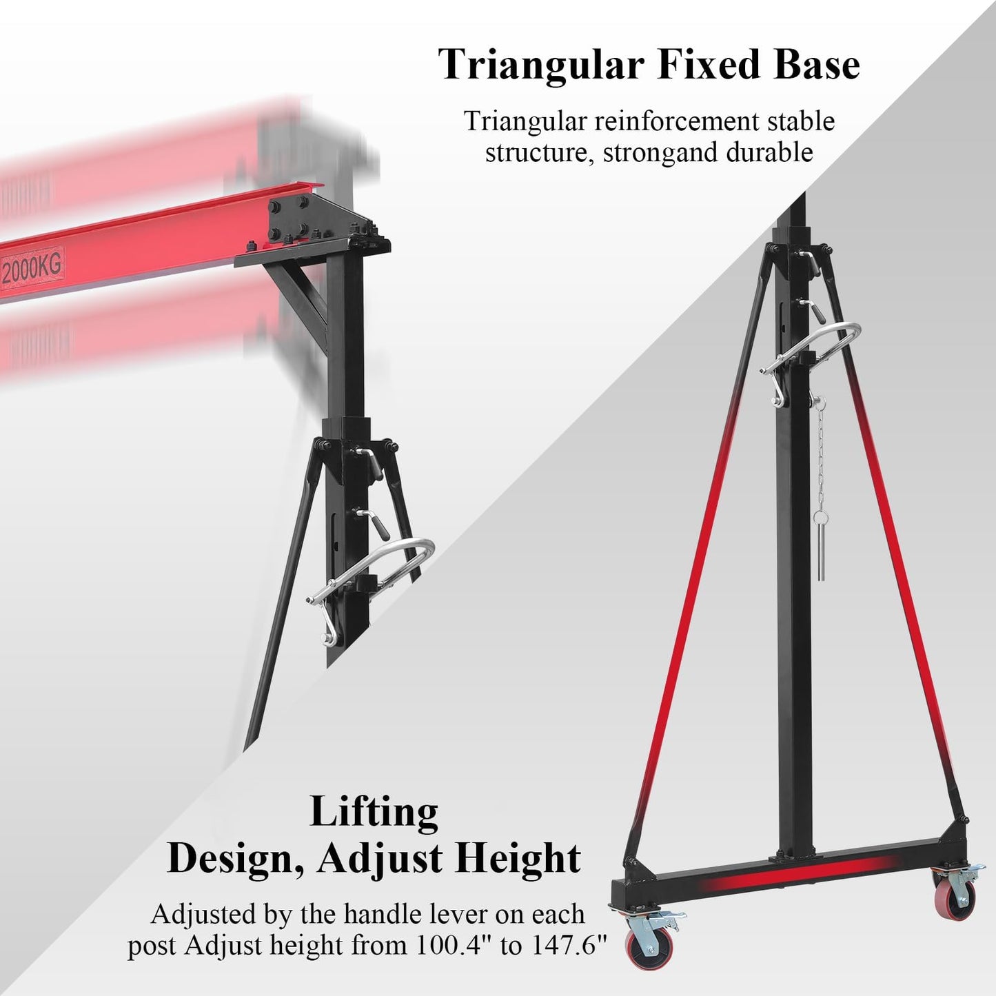 2 Ton Heavy-Duty Adjustable Gantry Crane, 4400 Lbs Capacity, 8.5Ft Span, 7.5Ft-12Ft Adjustable Height, Steel Hoist with Locking Wheels for Warehouse Workshop Garage