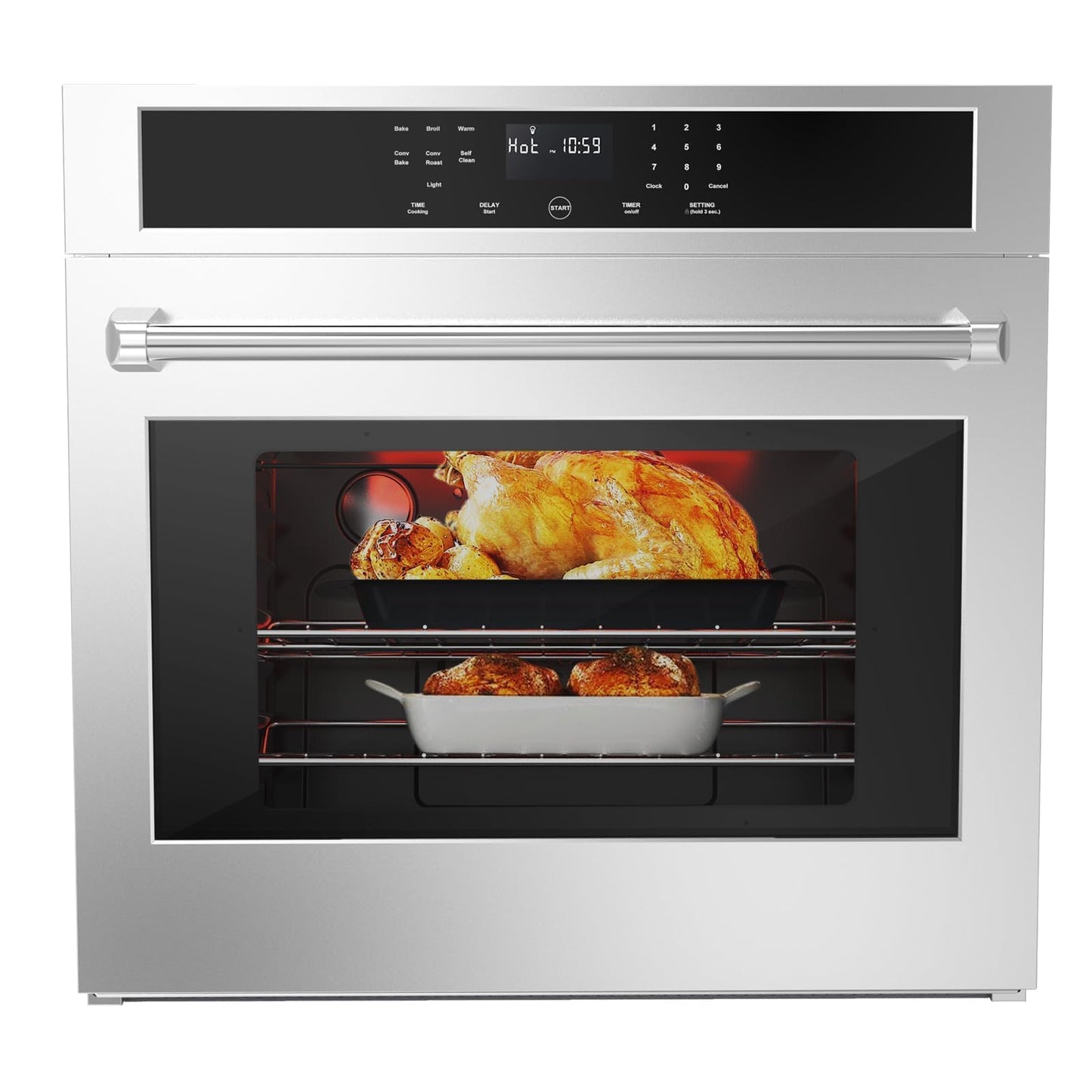 30" Electric Single Wall Oven, 4.8 cu. Ft. Capacity AirFry True Convection, Self Cleaning, Stainless Steel Freestanding Electric Range Oven with Front Control, Silver
