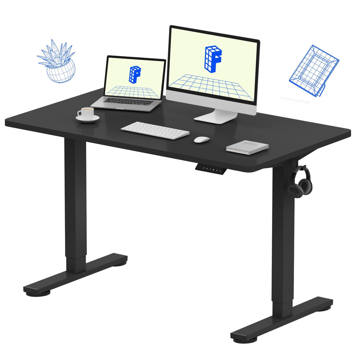 FLEXISPOT EN1 One-Piece Standing Desk, 48"x24" Seamless Desktop Electric Height Adjustable for Home Office, Study Rooms & Multi-Device Workstations, Black