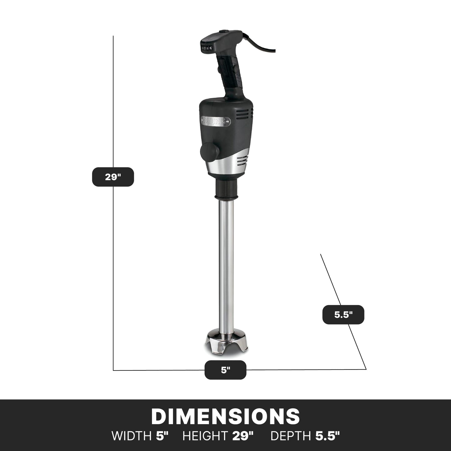 Waring Commercial Big Stix Heavy Duty Stick Immersion Hand Held Blender, 14" Removable Shaft, 1 HP, 750 Watt, Variable Speed Motor, Professional Restaurant Grade, 15 Gal Capacity, 120V, 5-15P WSB55, Black/Silver
