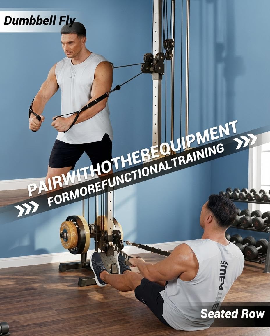 Wall Mounted Cable Machine for Home Gym, 19-Position High & Low Cable Machine with Dual Pulley System,LAT Pulldown, 400Lb Capacity, Space Saving Strength Training Equipment for Garage & Home