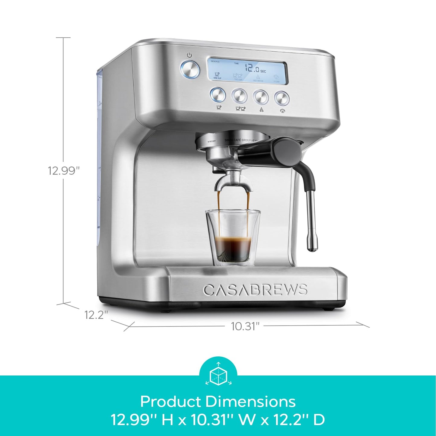 CASABREWS Ultra Espresso Machine with LCD Display, Espresso Maker with Powerful Milk Frother, Customizable Brewing Temperature, Provides Barista-Level Lattes and Cappuccinos, Gift for Men & Women