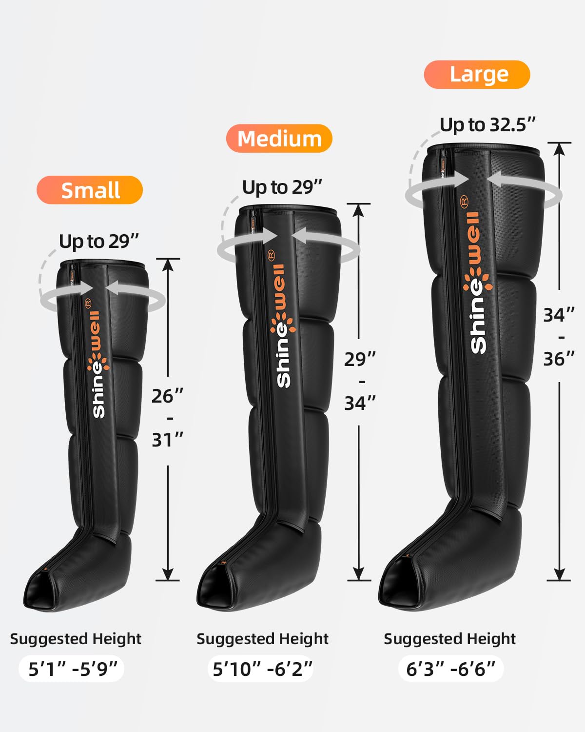 SHINE WELL Leg Recovery Compression System, Professional Foot and Leg Air Compression Boots, 4-Zone Sequential Device for Massage Therapy, Fast Recovery & Improved Circulation for Athletes (Medium)