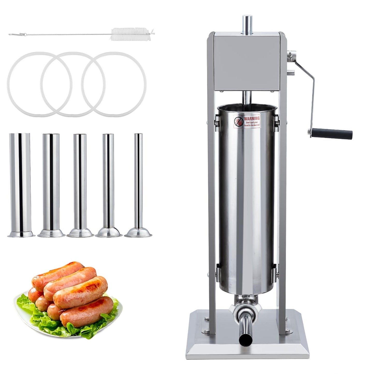 Sausage Stuffer, Manual 15LBS/7L Sausage Maker Machine, Meat Stuffer with Dual Speed, Stainless Steel Heavy Duty Sausage Filler with 5 Stuffing Tubes, for Commercial and Home Use