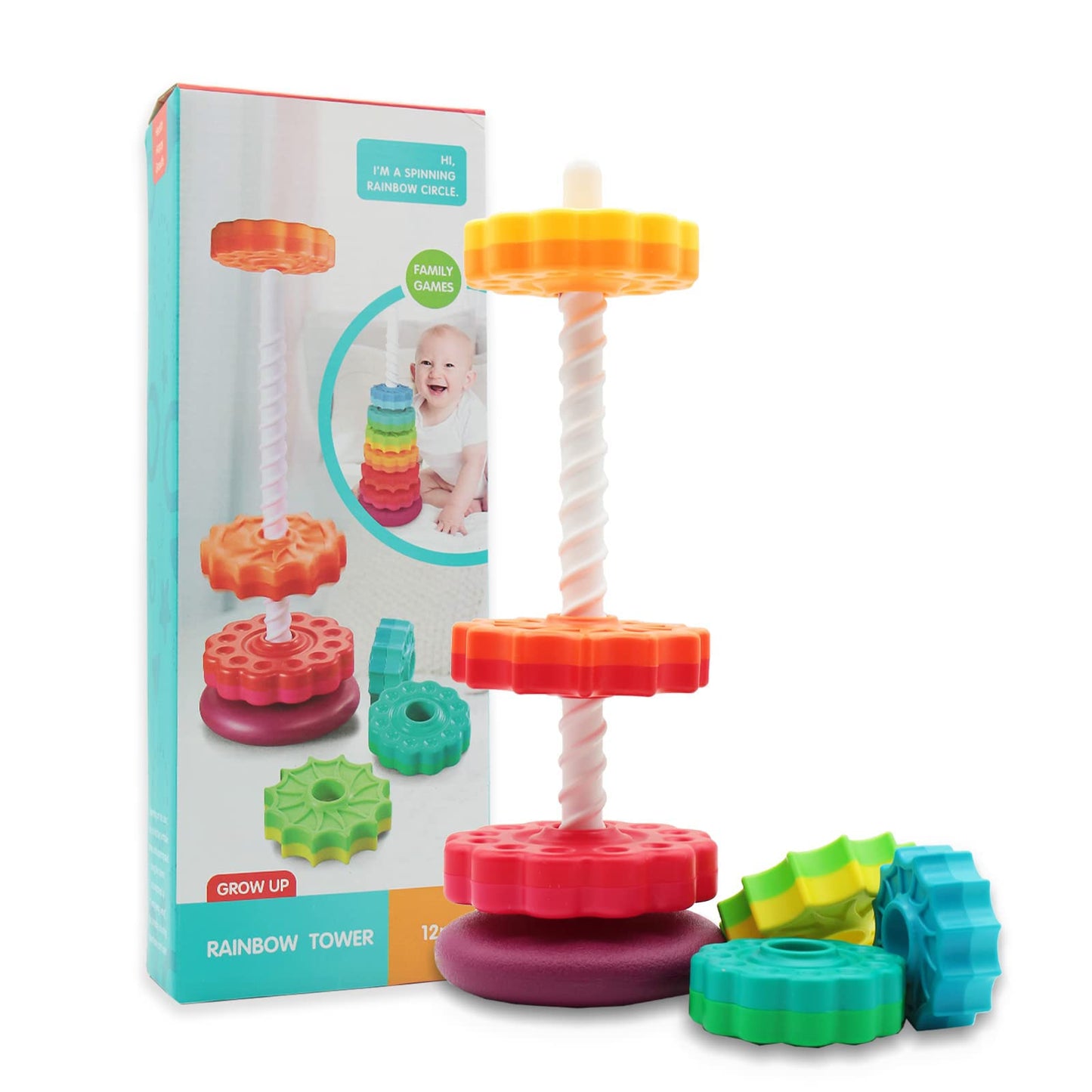 BYFWH Baby Spin Stack Toy,Premium Stacking Toy for Kids, Spinning Stacking Toy for Babies and Toddlers,Educational Toddler Learning Toy,Baby 1 2 3 Birthday Gifts,Autism Sensory Spinning Toy