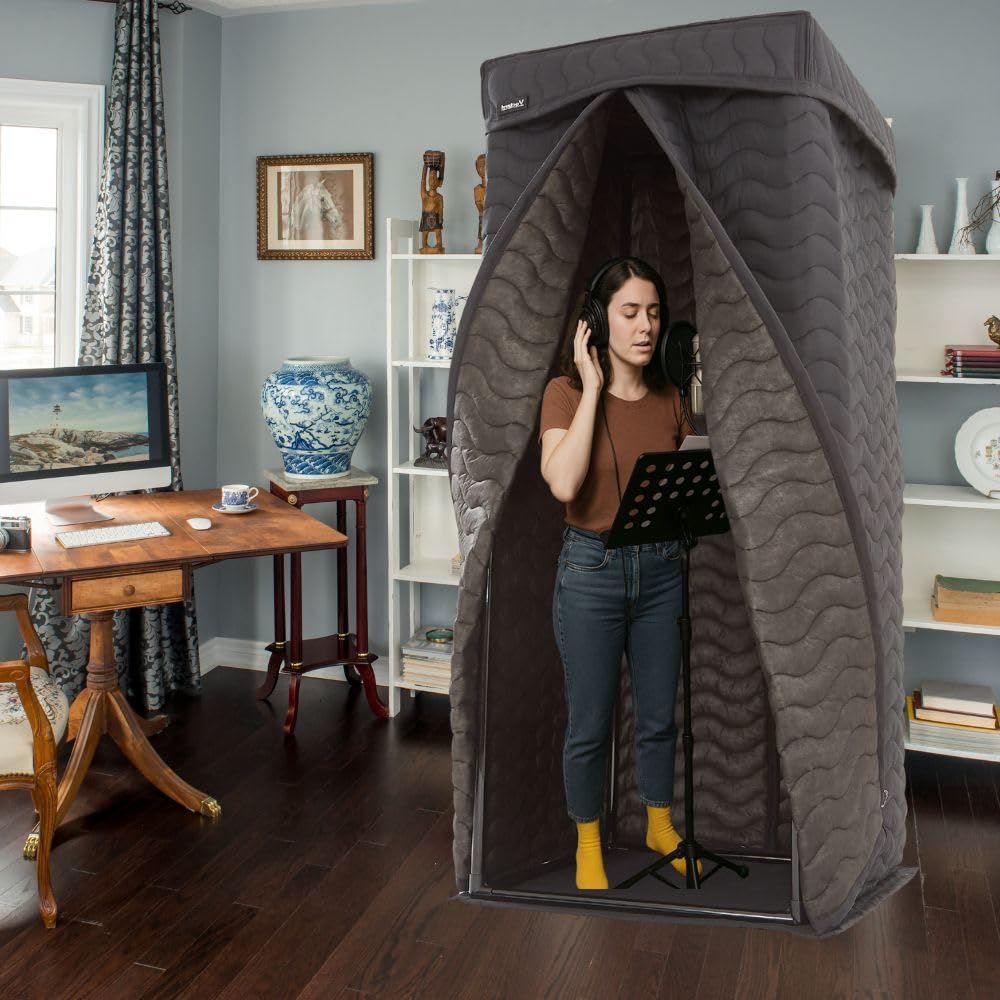 Portable Vocal Booth, Home Recording Studio, Echo-Free Sound Isolation Booth for Voice-Over, Podcast & Music - Compact Frame with Thick Acoustic Blankets, Easy Setup