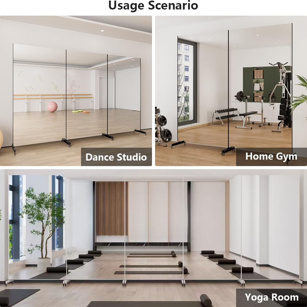 brisafe Full Length Mirror with Wheels, 71'' x 40'', White, Nano Film Surface Without Glass, shatterproof, Safe, Lightweight, only 13lbs Easy to Move and Install, for Home Gym, Dance & Yoga Studios.